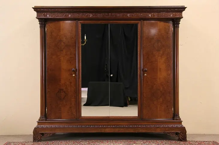 Classical Carved 1925 Italian Armoire or Wardrobe Closet