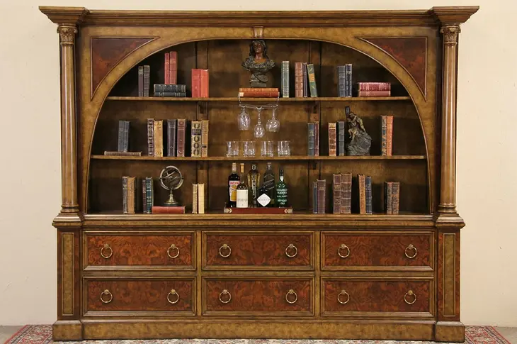 Maitland Smith signed 7 1/2' Wide Library Bookcase Display Cabinet
