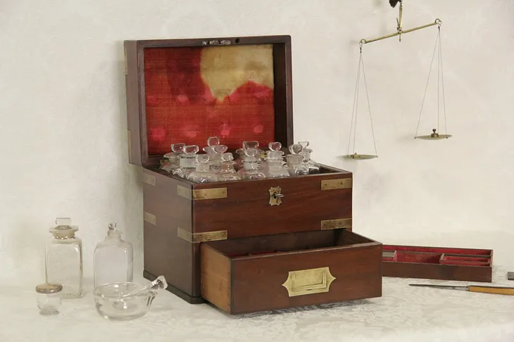 Medical Physician 1880 Antique Traveling Apothecary Medicine Chest