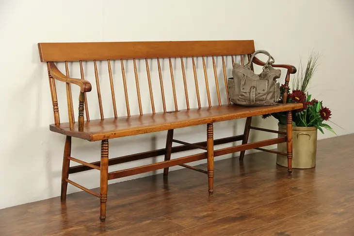 Country Pine 1860's Antique Hall or Deacon Bench