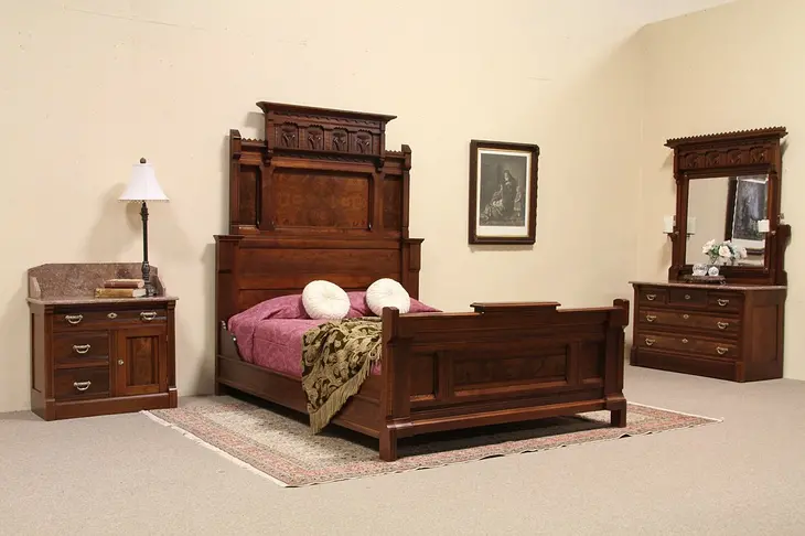 Victorian Eastlake 3 Pc. Queen Size Bedroom Set