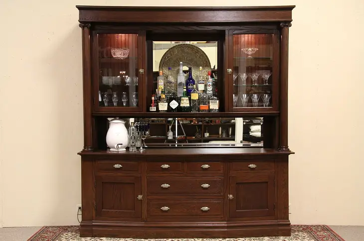 Oak 1900 China Cabinet, Server or Back Bar Cabinet