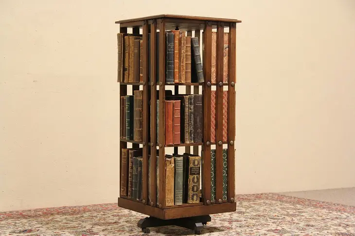 Spinning Oak 1900 Antique Revolving Bookcase