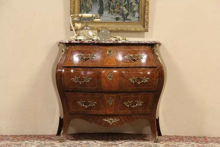 Marble Top French Bombe 1940 Vintage Chest or Commode