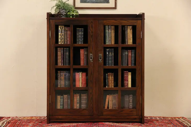 Arts & Crafts Mission Oak Extra Deep Vintage Bookcase or Display Cabinet