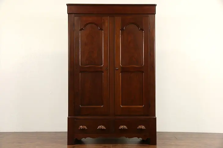 Victorian 1860's Antique Carved Walnut Armoire, Wardrobe or Closet
