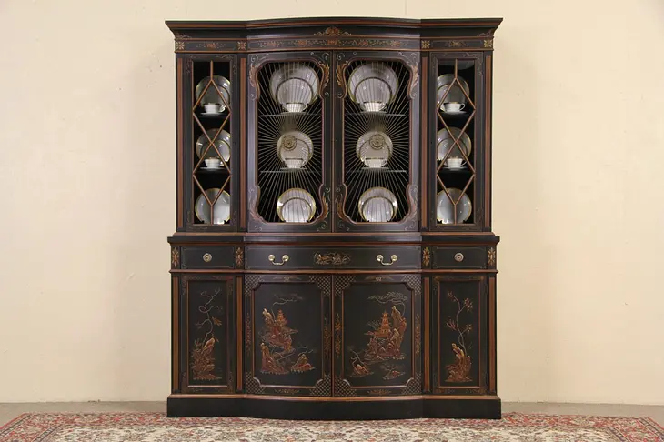 Chinese Style Breakfront China Cabinet or Bookcase