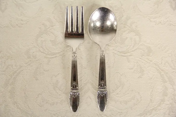 Child Silverplate 1915 Antique Fork & Spoon Set, Signed Rogers