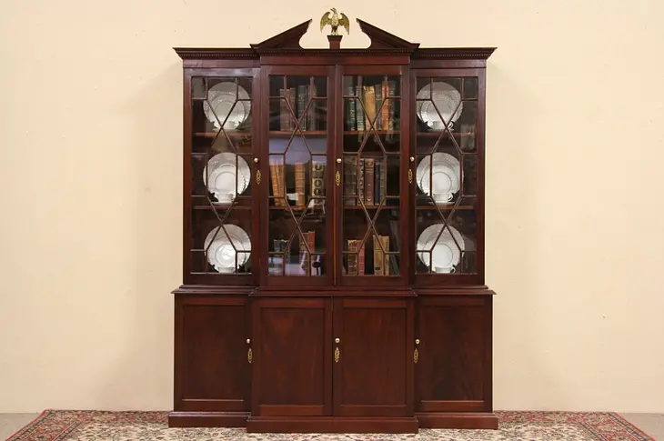 Georgian 1880 Antique Breakfront Bookcase or China Cabinet
