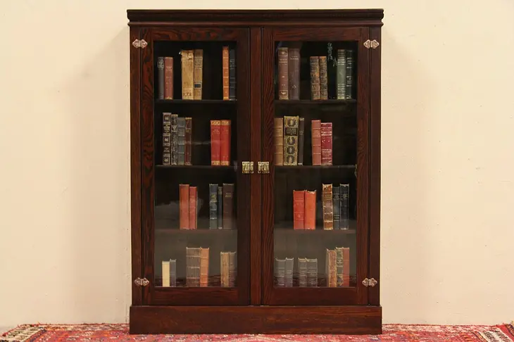 Oak 1900 Antique Bookcase or Display Cabinet, Wavy Glass Doors
