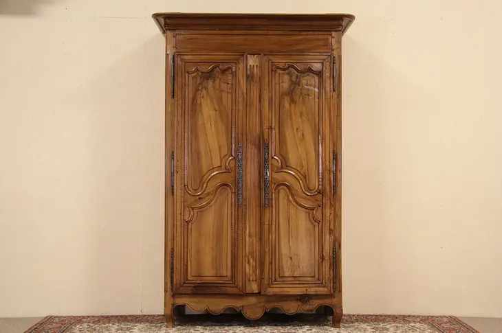 French Hand Carved & Hewn Fruitwood 1780 Antique Armoire