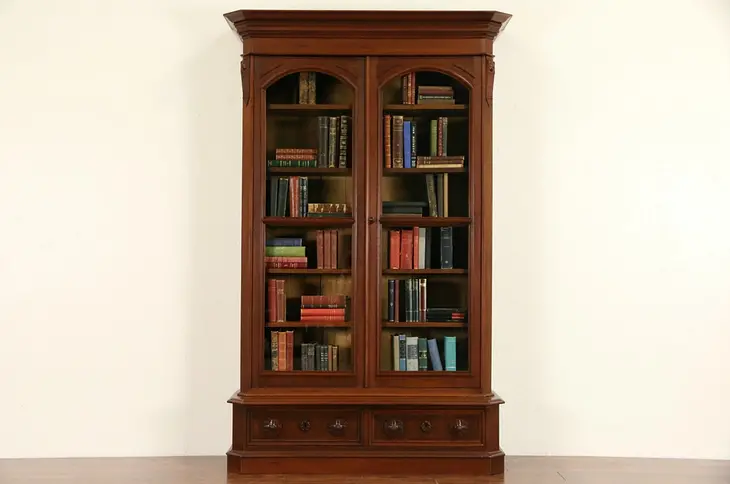 Victorian Renaissance 1880 Antique Carved Walnut Library Bookcase
