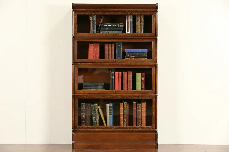 Globe Wernicke Signed 1900 Antique Oak 4 Stack Lawyer Bookcase