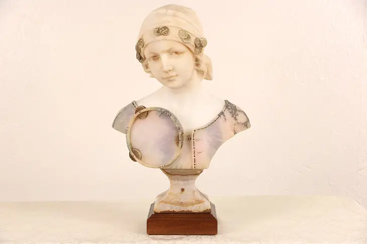 Gypsy Girl Carmen (?) Bust, Hand Carved 1880 Antique Marble Sculpture