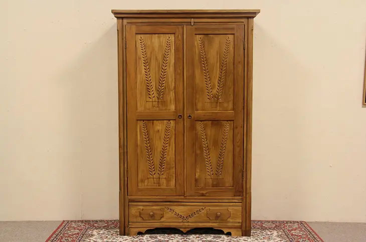 Eastlake Country Spoon Carved Butternut Armoire