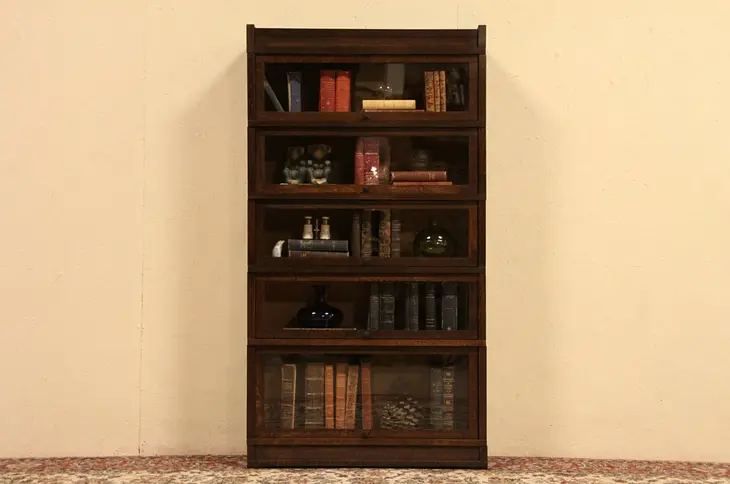 Art & Crafts Mission Oak 1905 Antique 5 Section Stacking Lawyer Bookcase