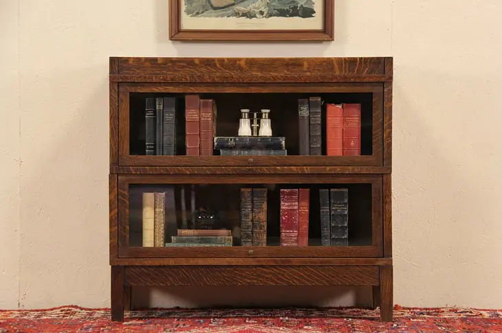 Globe Wernicke Arts & Crafts Mission Oak 2 Stack 1900's Lawyer Bookcase
