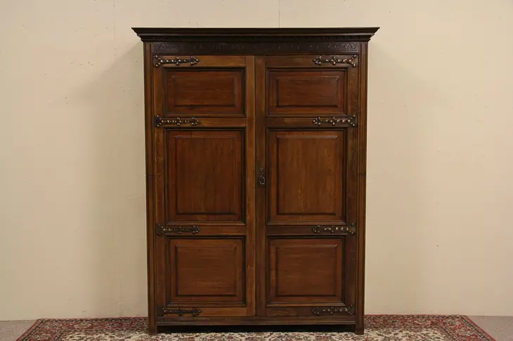 Oak 1895 Raised Panel English Armoire or Coat Closet