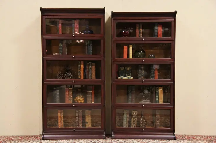 Pair of Gunn Mahogany 5 Section Stacking Lawyer Bookcases