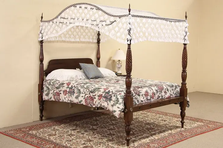 Maple 1840 Antique Queen Size Empire Poster Bed, Removable Canopy