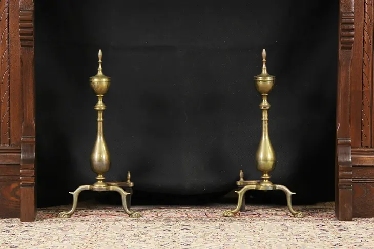 Pair of Georgian Style Brass Fireplace Andirons