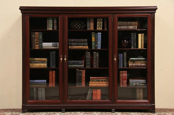 Empire Mahogany 1900 Antique Triple Bookcase, All Original