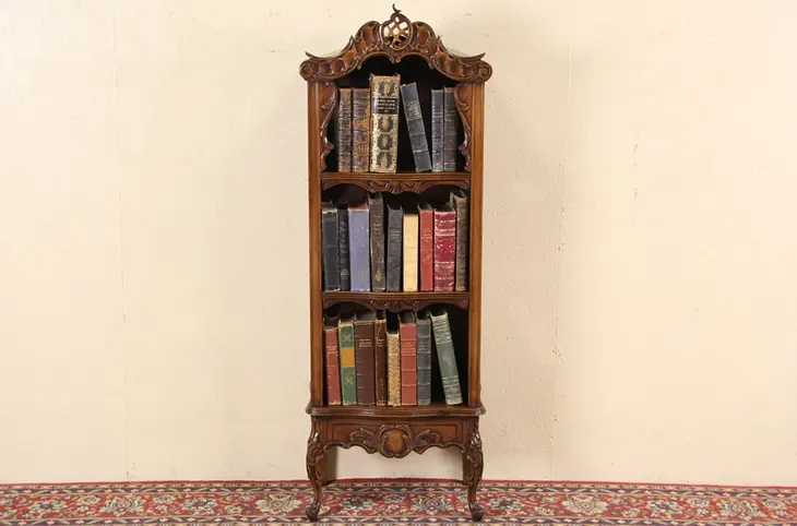 Carved Walnut 1925 Antique Bookshelf or Bath Cabinet