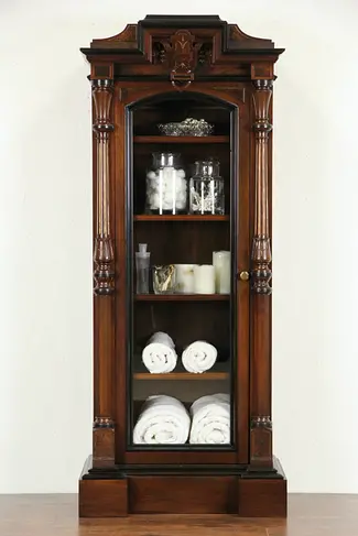 Victorian Renaissance 1870 Antique Bookcase or Glass Door Cabinet