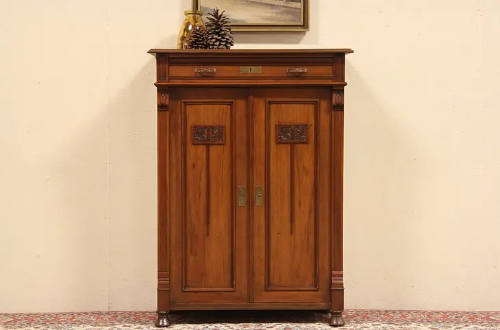 Austrian 1900 Armoire, Wardrobe or Linen Cabinet
