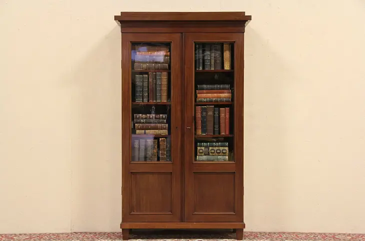 Antique 1890 Mahogany Bookcase, Wavy Glass Doors