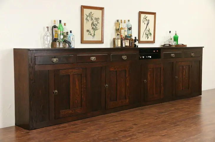Oak 1900 Craftsman Antique Back Bar or Sideboard 13' 8" Long