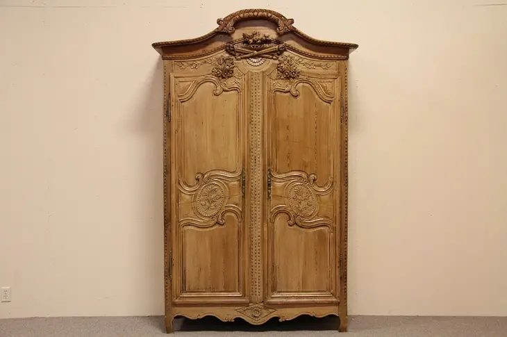 Country French Pine Antique Carved Armoire