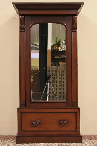 English 1880 Armoire or Linen Press, Mirror Door