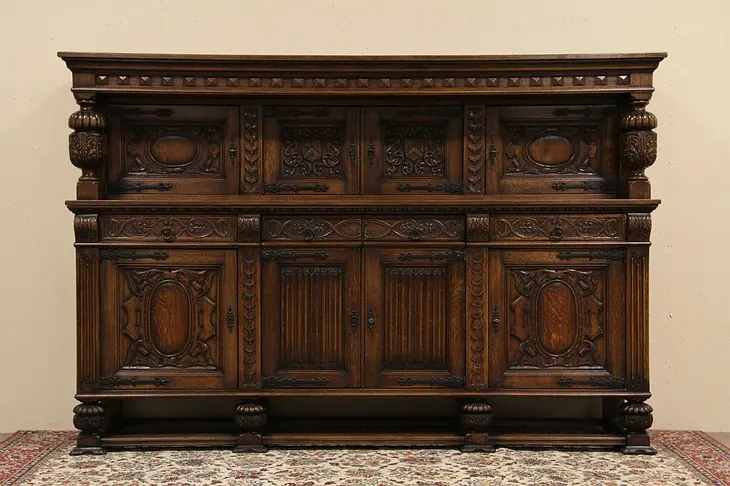 Carved Oak 1900 Court Cupboard - Antique Cabinet