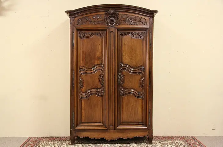 French Country 1790 Carved Fruitwood Armoire