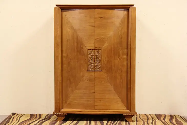 Midcentury Modern Carved Cherry Vintage Armoire