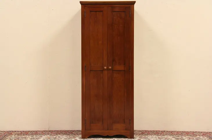 Narrow 2 Door 1910 Antique Pine Armoire, Pantry Cupboard or Closet