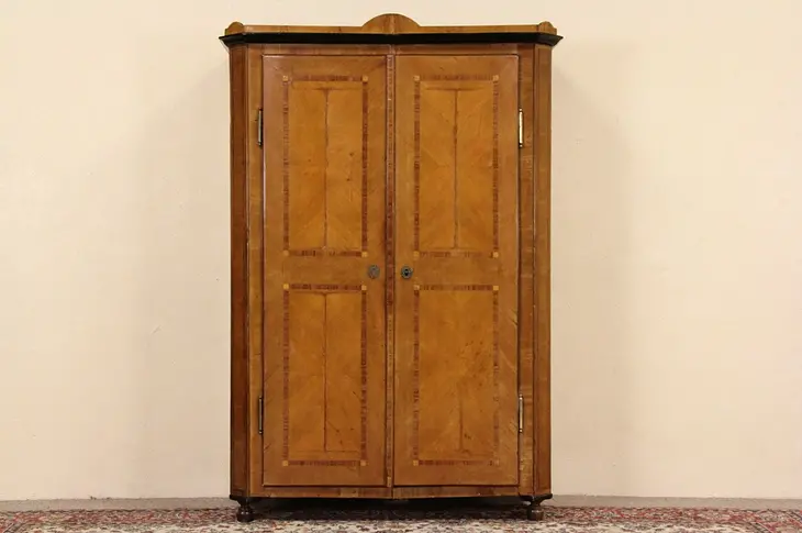 French 1850's Antique Fruitwood Marquetry Armoire, Wardrobe or Closet, Well Worn