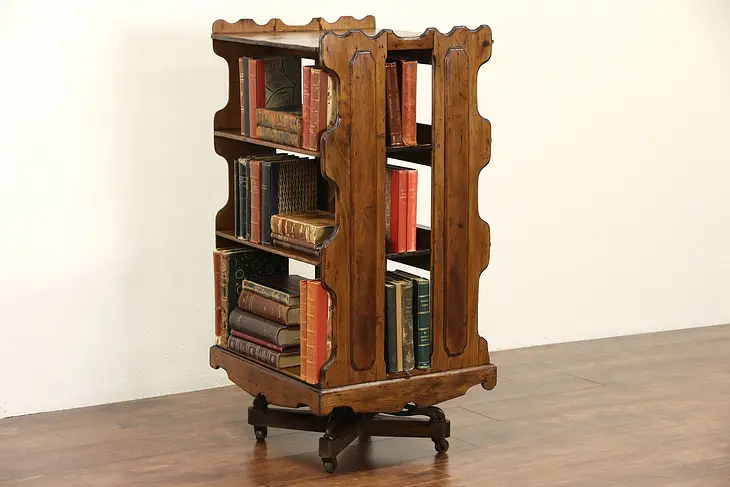 Victorian 1890 Antique Revolving Butternut Spinning Bookcase