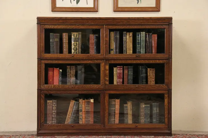 Macey Wide Stacking 6 Section Oak 1905 Antique Lawyer Bookcases, 2 of 2