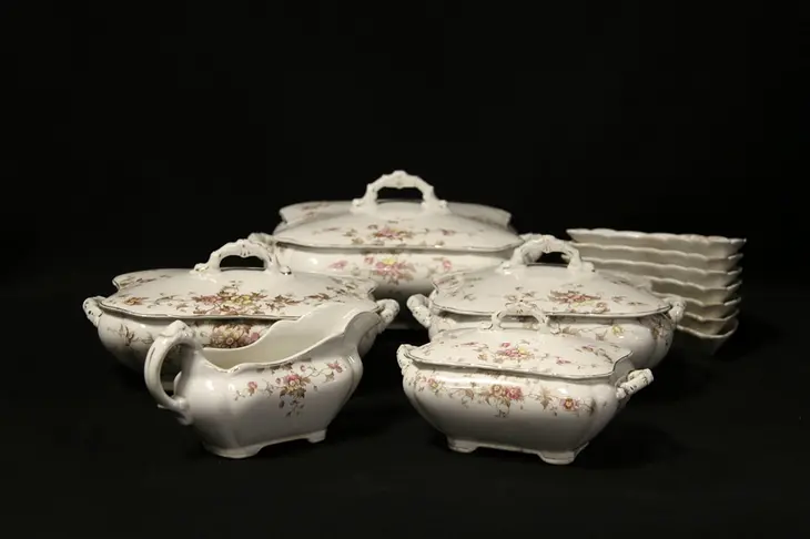 Set of 6 Beautiful 1880's Alcock Service Pieces and Bone Plates