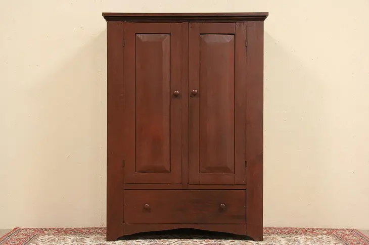 Painted 1850 Antique Country Pine Hand Crafted Armoire