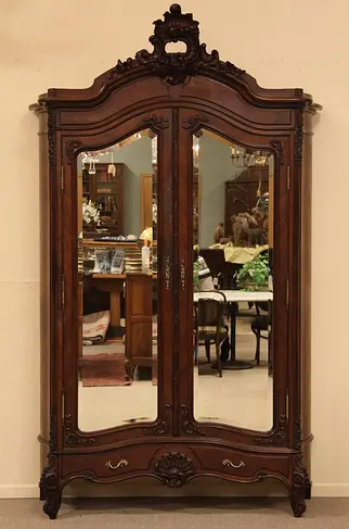 French Carved Rosewood Antique Armoire