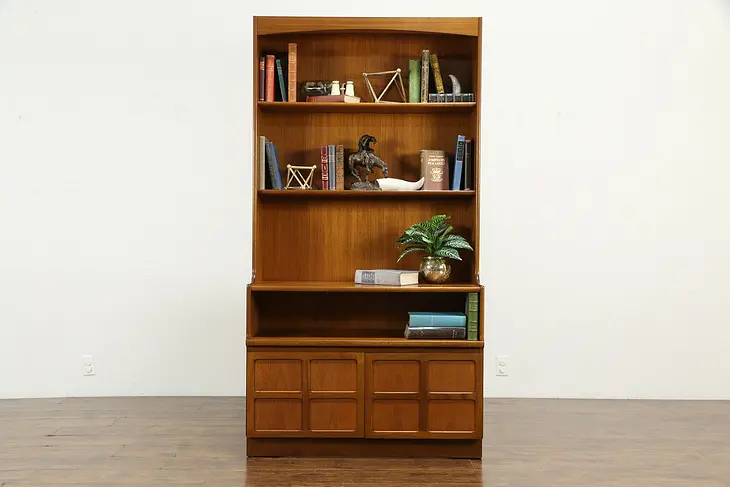 Midcentury Modern English Vintage Teak Open Bookcase Wall Unit, Nathan  #34851