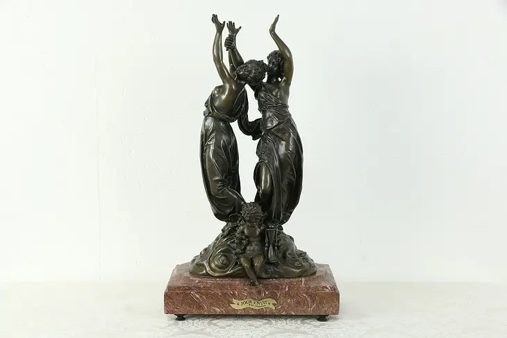 Jour & Nuit Par Claudius, Moreau Antique Bronze Sculpture, Day and Night #35395