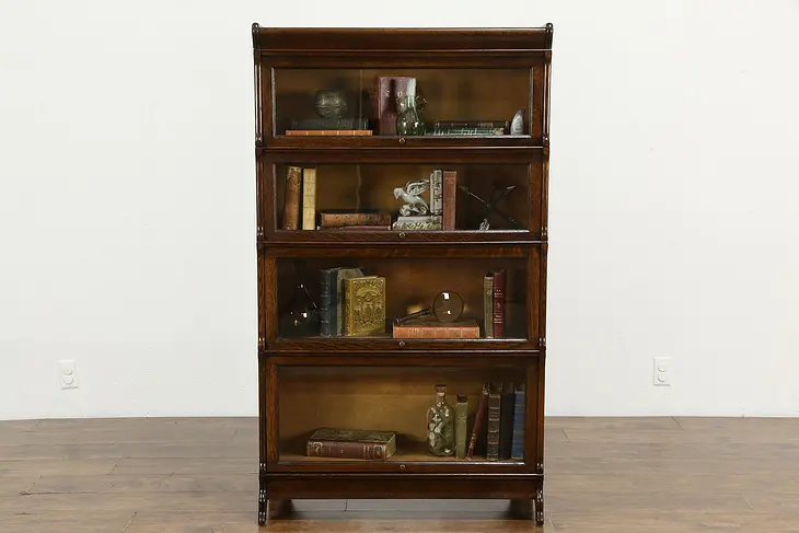 Oak Antique 4 Stack Lawyer Office or Library Bookcase, Wavy Glass #34248