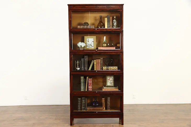 Lawyer Antique Birch 5 Stack Library or Office Bookcase Wavy Glass, Macey #34240