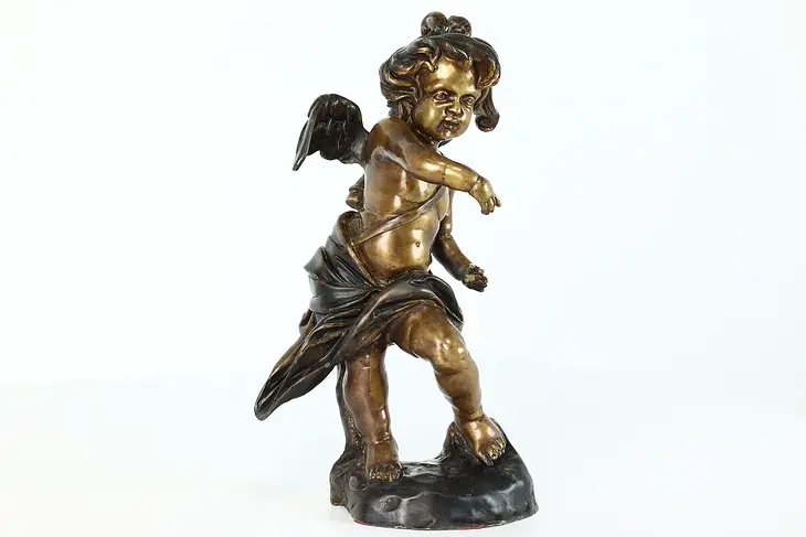 Bronze Vintage Patinated Sculpture of Cupid Cherub with Arrow Quiver #39851