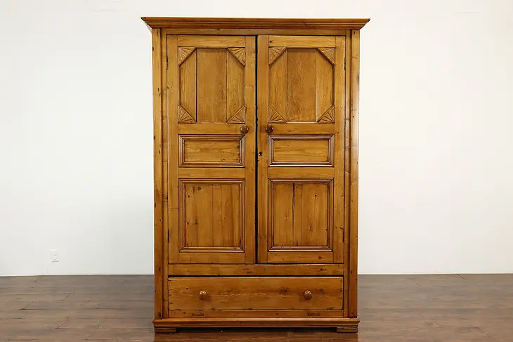 Farmhouse Country Pine Antique Armoire, Linen Cabinet, or Pantry Cupboard #38796