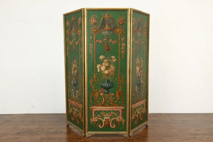 Triple Antique Dressing Screen Japanese & Classical Hand Painted Ingraham #40166